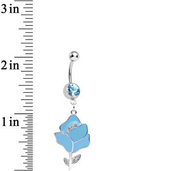Aqua Gem Stainless Steel Blue Opera Flower Dangle Belly Ring
