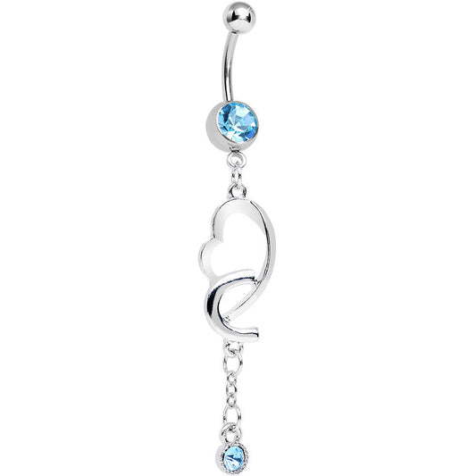 Aqua Cubic Zirconia Fathoms of Love Heart Dangle Belly Ring