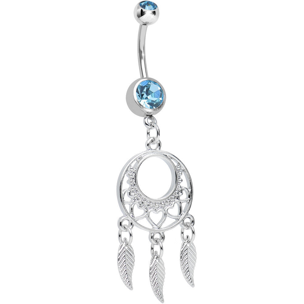 Aqua Double CZ Lost in Dreamland Dreamcatcher Dangle Belly Ring
