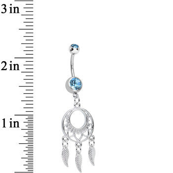 Aqua Double CZ Lost in Dreamland Dreamcatcher Dangle Belly Ring