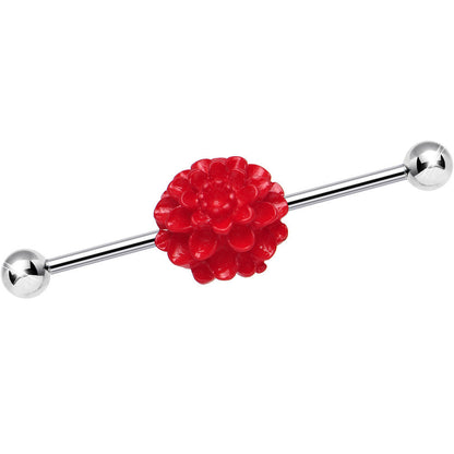 14G Red Blooming Carnation Flower Industrial Barbell 36mm