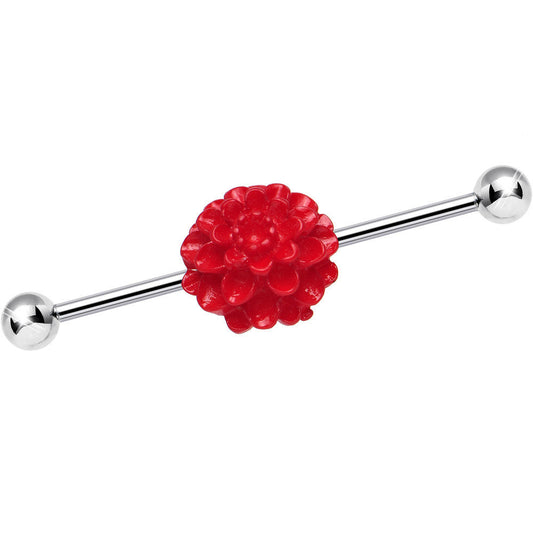 14G Red Blooming Carnation Flower Industrial Barbell 36mm