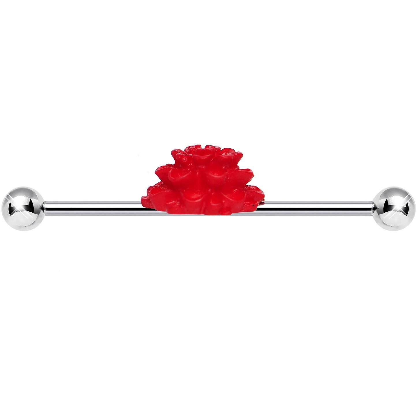 14G Red Blooming Carnation Flower Industrial Barbell 36mm