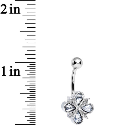 Clear Gem Quad Asterisk Teardrop Belly Ring