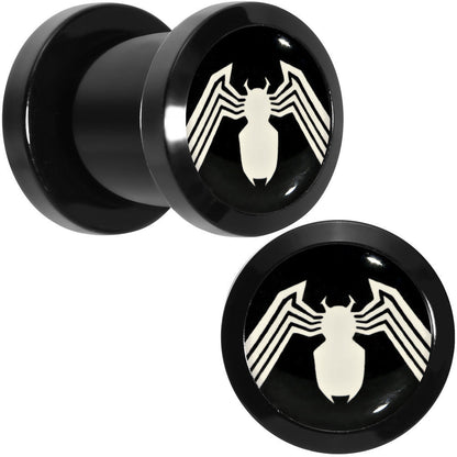 0G Licensed White Spider-Man Logo Black PVD Screw Fit Plugs Set