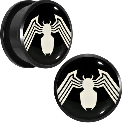 7/8 Licensed White Spider-Man Logo Black PVD Screw Fit Plugs Set