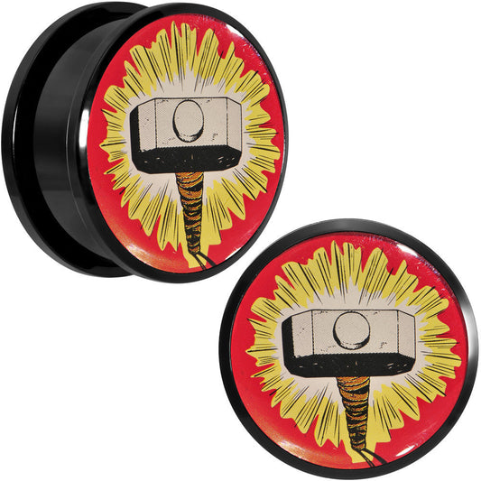 1 inch Licensed Thor Hammer Logo Acrylic Screw Fit Plugs Set