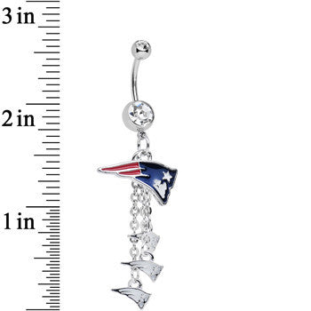 Clear Gem Proud New England Patriots NFL Dangle Belly Ring