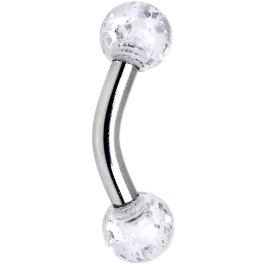 14G 1/4 Acrylic Clear Glitter Cartilage Rook Curved Barbell