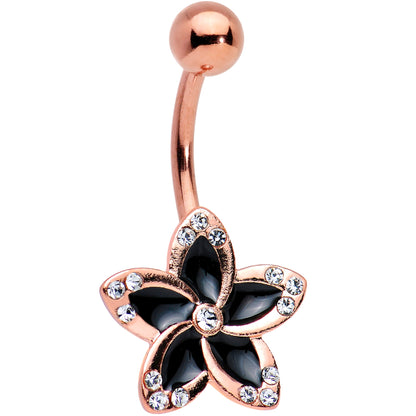 Clear Gem Rose Gold Plated Midnight Pitch Flower Belly Ring