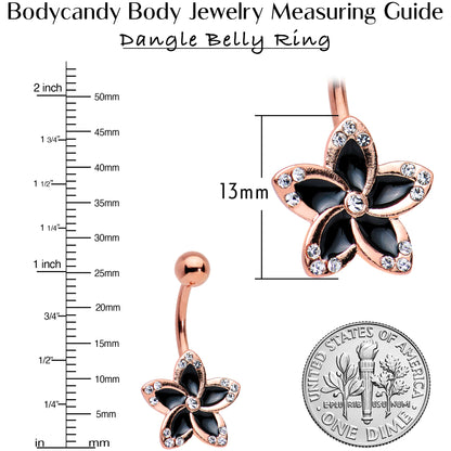 Clear Gem Rose Gold Plated Midnight Pitch Flower Belly Ring