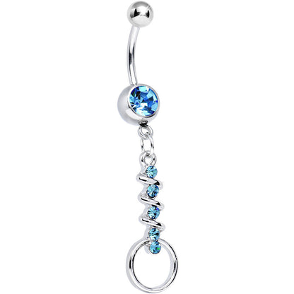 Aqua Gem Zig Zag Ribbon Door Knocker Dangle Belly Ring