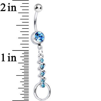 Aqua Gem Zig Zag Ribbon Door Knocker Dangle Belly Ring