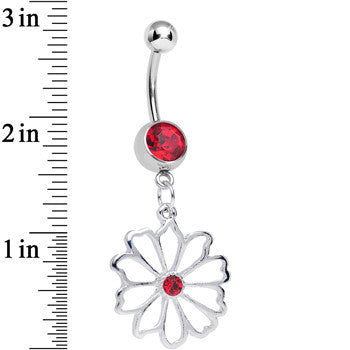 Red CZ Sunny Season Hollow Flower Dangle Belly Ring