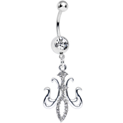 Clear Gem Magnifique Fleur de Lis Dangle Belly Ring