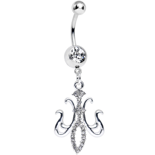 Clear Gem Magnifique Fleur de Lis Dangle Belly Ring