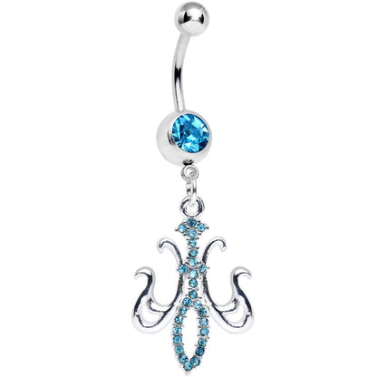 Aqua Gem Magnifique Fleur de Lis Dangle Belly Ring