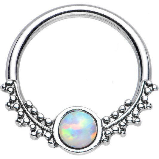 14G 1/2 Synthetic White Opal Drops of Dew Captive Ring