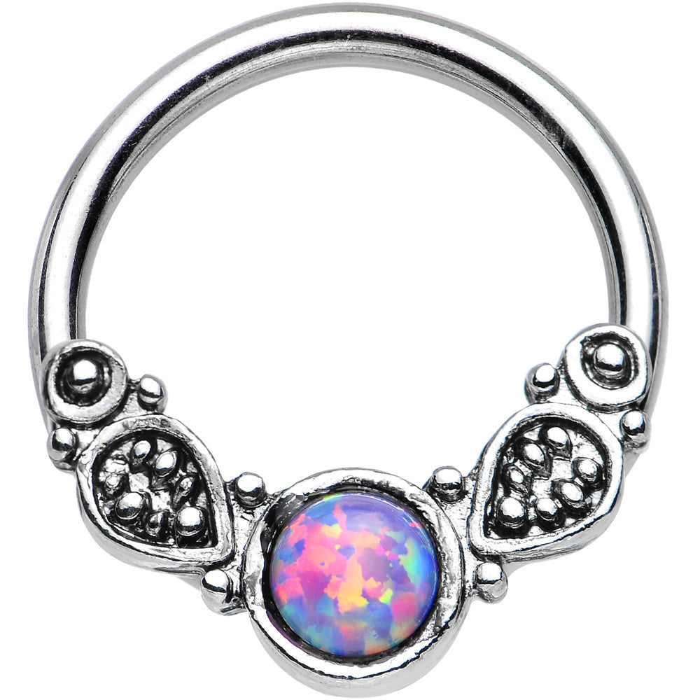 14G 1/2 Synthetic Light Purple Opal Tribal Fantasy Captive Ring