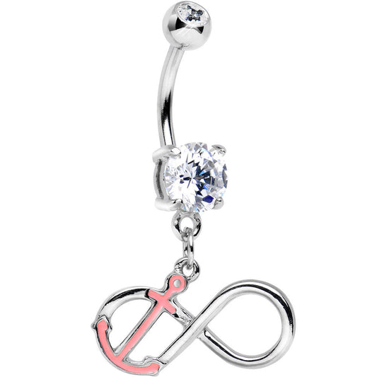 Clear Gem Sailing to Infinity Pink Anchor Dangle Belly Ring