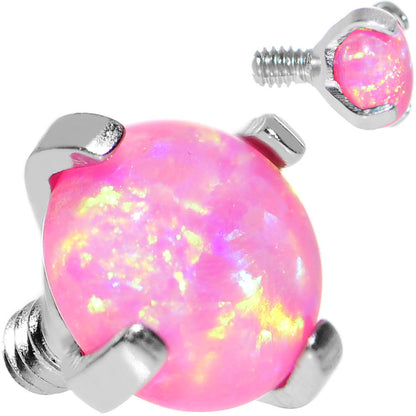 14G 4mm Faux Pink Prong Set Opal Titanium Dermal Top