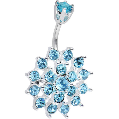 925 Sterling Silver Aqua CZ Sparkling Nettle Flower Belly Ring