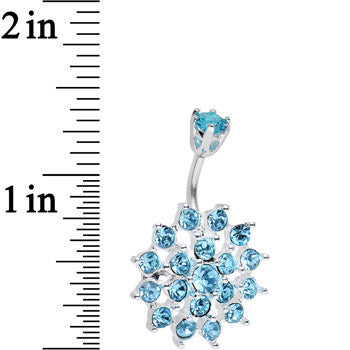 925 Sterling Silver Aqua CZ Sparkling Nettle Flower Belly Ring