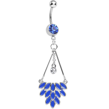 Blue Gem Caribbean Breeze Ladies Fan Dangle Belly Ring