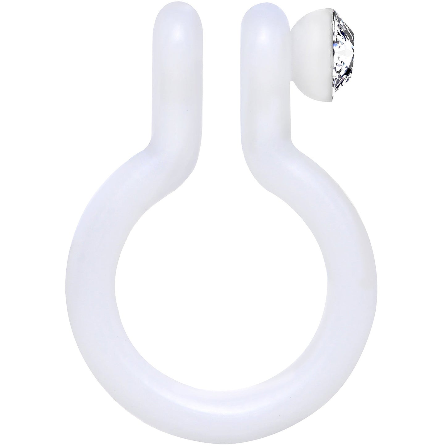 Clear Gem White Bioplast Clip On Non-Pierced Fake Nose Ring Hoop