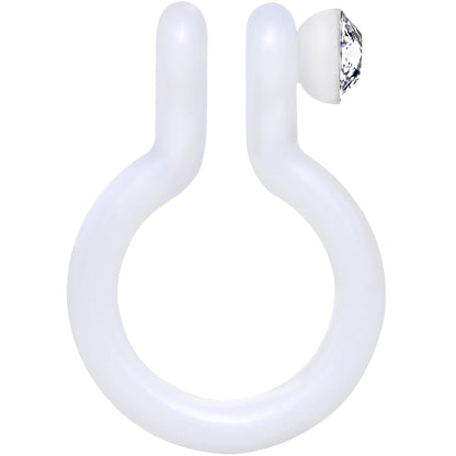 Clear Gem White Bioplast Clip On Non-Pierced Fake Nose Ring Hoop