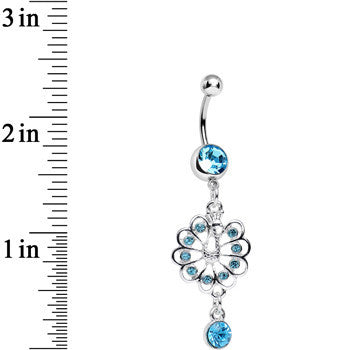 Aqua Gem Enchanted Open Tail Peacock Dangle Belly Ring