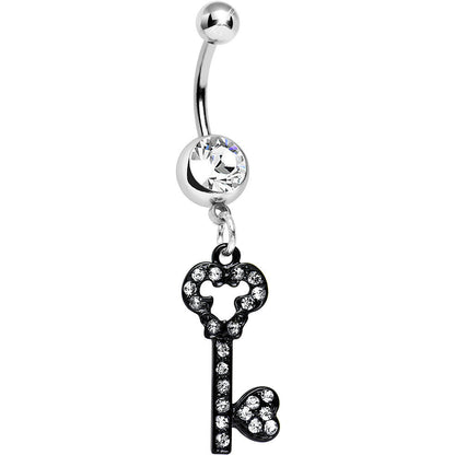 Clear Gem Eternal Secret Black Key Dangle Belly Ring