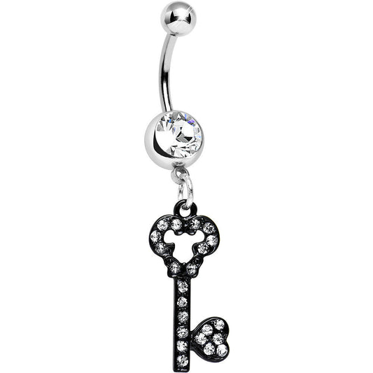 Clear Gem Eternal Secret Black Key Dangle Belly Ring