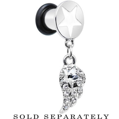 Clear Gem Angel Wing and White Star Single Flare Dangle Plug Sizes 5mm to 14mm