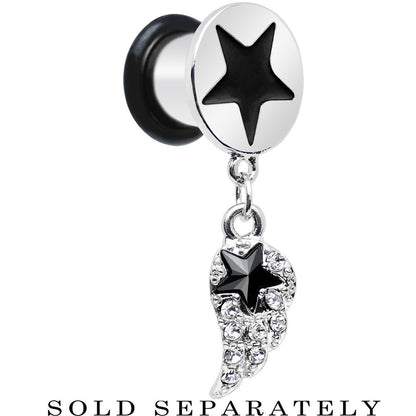 0G Clear Gem Angel Wing and Black Star Single Flare Dangle Plug