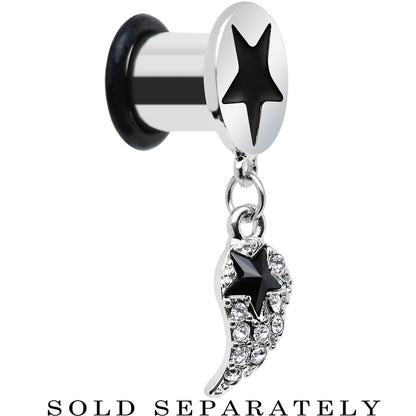 0G Clear Gem Angel Wing and Black Star Single Flare Dangle Plug