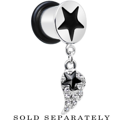 00G Clear Gem Angel Wing and Black Star Single Flare Dangle Plug