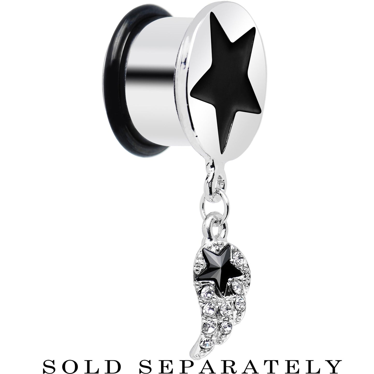 9/16 Clear Gem Angel Wing and Black Star Single Flare Dangle Plug