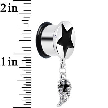 9/16 Clear Gem Angel Wing and Black Star Single Flare Dangle Plug