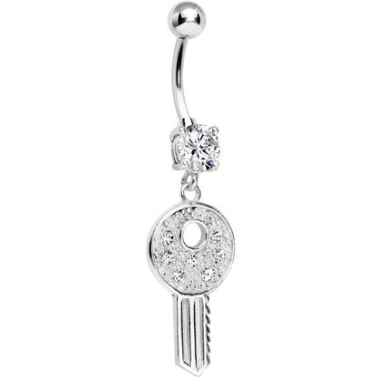 925 Sterling Silver Clear Gem Dream Car Key Dangle Belly Ring