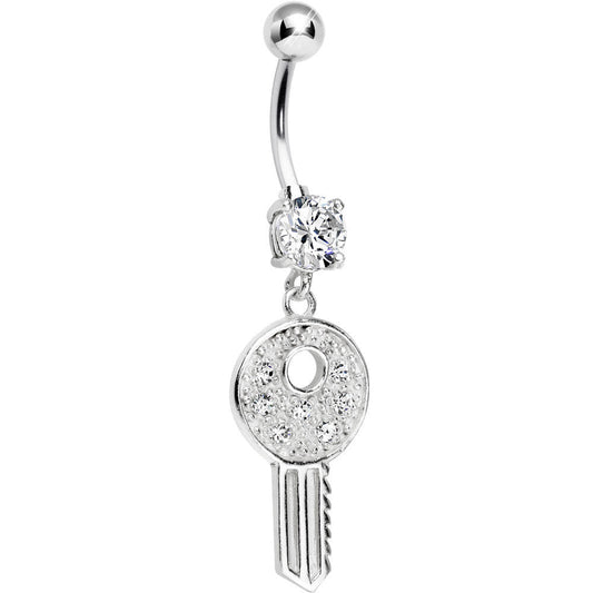 925 Sterling Silver Clear Gem Dream Car Key Dangle Belly Ring