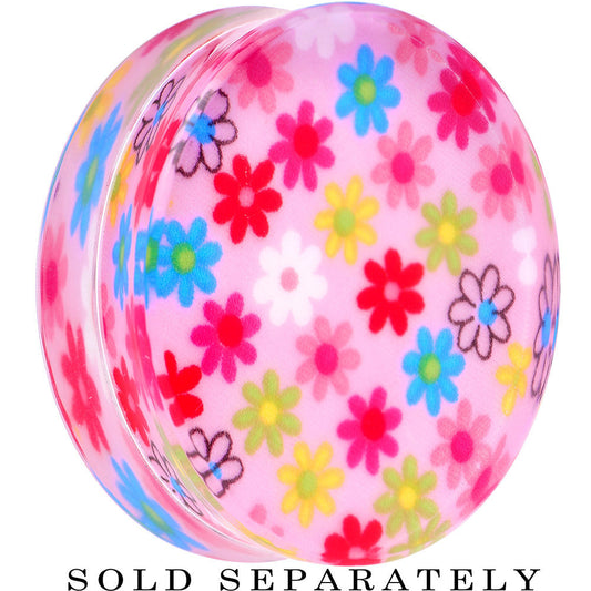 40mm Acrylic Pink Multicolored Flower Power Saddle Plug