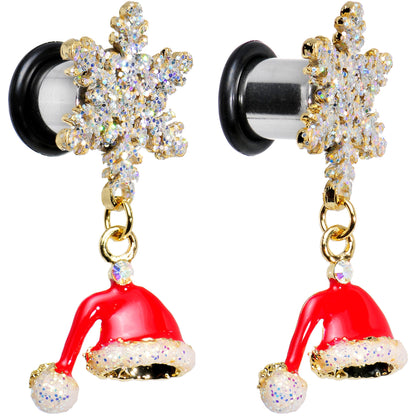 0G Clear Gem Snowflake Santa Hat Christmas Dangle Plug Set