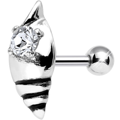 925 Sterling Silver Clear Gem Glossy Seashell Tragus Cartilage Earring