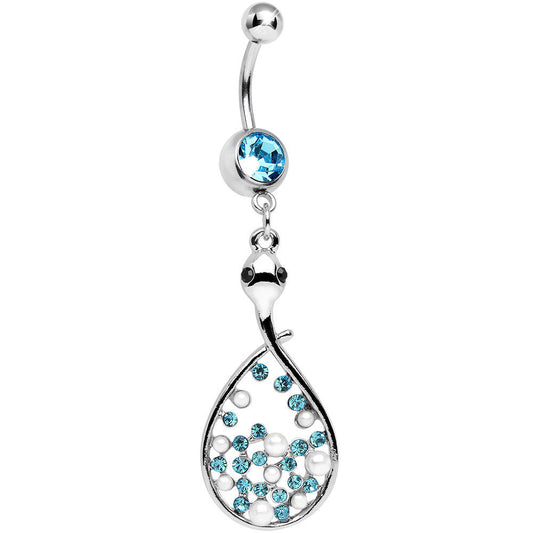 Aqua Cubic Zirconia Bubbling Snake Dangle Belly Ring