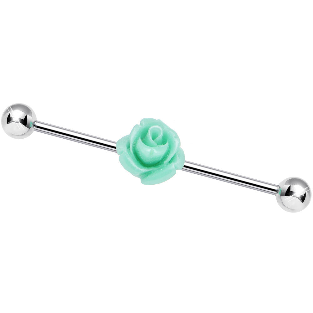 Light Green Charming Summer Rose Flower Industrial Barbell 37mm