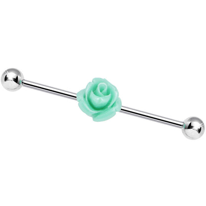 Light Green Charming Summer Rose Flower Industrial Barbell 37mm