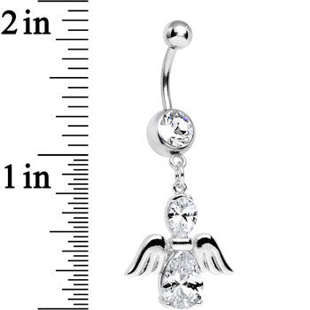 Clear Cubic Zirconia Bowling with My Angel Dangle Belly Ring