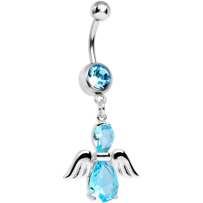 Aqua Cubic Zirconia Bowling with My Angel Dangle Belly Ring