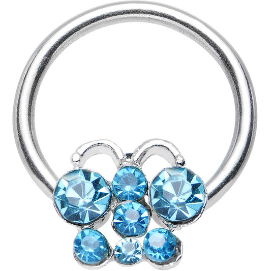 14G 7/16 Aqua Gem Brilliant Butterfly BCR Captive Ring